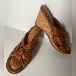 Nurture~Cognac~Leather~Knotted/Trim Design~Cork Wedge~Platform Sandal~Size 7.5